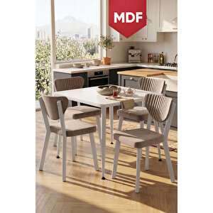 Estro Serisi Mdf Sabit 90x90 Beyaz Mutfak Masası Takımı 4 Adet Cappucino Sandalye