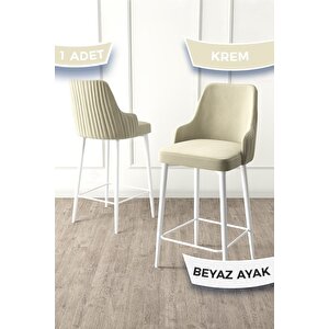 Enox Serisi, 1 Adet Krem Sandalye Mutfak Bar Sandalyesi, Babyface Kumaş, Beyaz Metal Ayak,