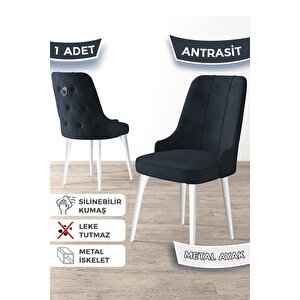 Newa Serisi 1.sınıf Babyface Kumaş Beyaz Metal Ayaklı Gümüş Halkalı 4 Antrasit Sandalye