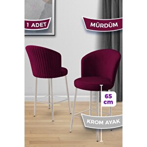 Alte Serisi 1 Adet Babyface Kumaş 65 Cm Krom Kaplama Ayaklı Mürdüm Bar Sandalyesi