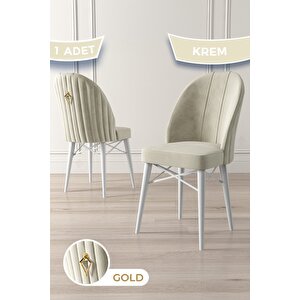Ritim Serisi, Beyaz Gürgen Ayaklı, 1.sınıf Babyface Kumaş Krem Sandalye Gold Halkalı, 1 Adet