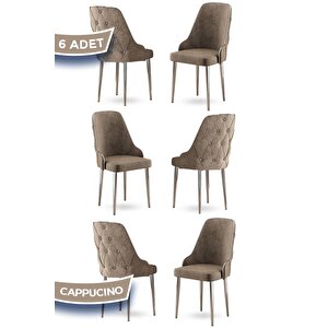 Krax Serisi 1.sınıf Babyface Kumaş Yemek Odası Sandalyesi Gümüş Metal Ayak 6 Adet Cappucino Sandalye