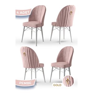 Ritim Serisi, 1.sınıf Babyface Kumaş 4 Adet Pembe Sandalye, Beyaz Gürgen Ayak Gold Halkalı