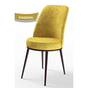 Dexa Serisi, Üst Kalite Yemek Odası Sandalyesi, Metal Kahverengi Iskeletli, 4 Adet Hardal Sandalye