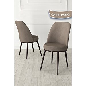 Jaxe Serisi 4 Adet Cappucino Yemek Odası Sandalyesi Metal Kahverengi Iskelet 1. Sınıf Babyface Kumaş