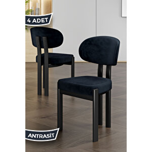 Dore Serisi 4 Adet Antrasit Babyface Kumaş Siyah Metal İskeletli Mutfak Sandalyesi