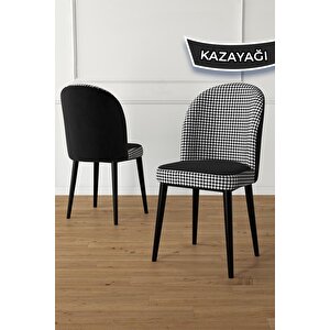 Kaze Serisi 4 Adet Kazayağı Desen Yemek Odası Sandalyesi Siyah Metal Iskelet 1. Sınıf Babyface Kumaş