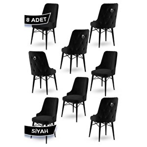 Pare Serisi, 8 Adet Siyah Sandalye 1.sınıf Babyface Kumaş, Siyah Gürgen Ayak, Gümüş Halkalı
