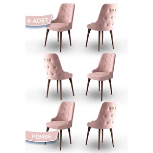 Enoa Serisi, 1.sınıf Babyface Kumaş, 6 Adet Pembe Sandalye Gold Halkalı, Ceviz Gürgen Ayak