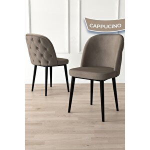 Kage Serisi 6 Adet Cappucino Mutfak Sandalyesi Kapitoneli Siyah Metal Ayak Babyface Kumaş