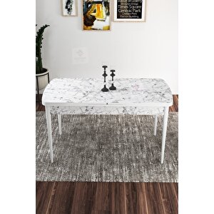 Kor Serisi 70x114 Açılabilir Beyaz Mermer Desenli Mutfak Masası