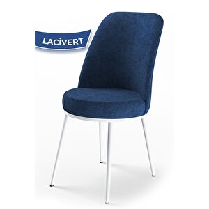 Nil Serisi 70x110 Mdf Sabit Mutfak Masası Takımı Beyaz Mermer Desen Masa 4 Lacivert Sandalye
