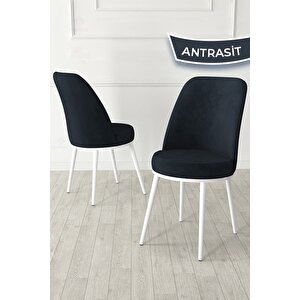 Kea Serisi Mdf Yuvarlak Beyaz Mutfak Masa Takımı 4 Antrasit Babyface Sandalye