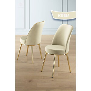 Lena Serisi 90x160 Lak Panel Beyaz Mermer Desen Gold Kaplama Ayaklı Masa Takımı Ve 4 Krem Sandalye