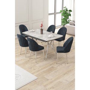 89x150 Açılabilir Lak Panel Rampla Gri Krom Ayak Masa Takımı Ve 6 Antrasit Sandalye