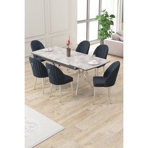 89x150 Açılabilir Lak Panel Rampla Gri Krom Ayak Masa Takımı Ve 6 Antrasit Sandalye