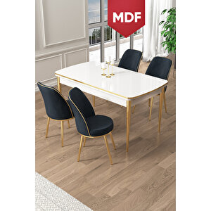 Pale Serisi 80x132 Açılabilir Mdf Beyaz Mutfak Masa Takımı 4 Antrasit Sandalye Gold Detay