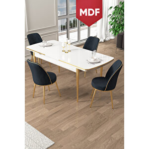 Pale Serisi 80x132 Açılabilir Mdf Beyaz Mutfak Masa Takımı 4 Antrasit Sandalye Gold Detay