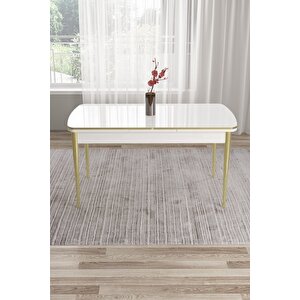 Pale Serisi 80x132 Açılabilir Mdf Beyaz Mutfak Masa Takımı 4 Antrasit Sandalye Gold Detay