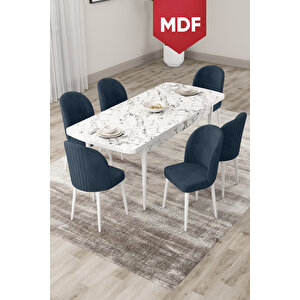 Roe Serisi Açılabilir Mdf 80x132 Beyaz Mermer Desen Masa Takımı 6 Antrasit Sandalye