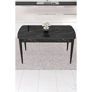 Noa Serisi, 80x132 Mdf Masa Takımı,siyah Mermer Desen Masa 4 Gri Sandalye Gümüş Halkalı