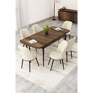 Rax Serisi Açılabilir Mdf 80x132 Barok Ahşap Desen Yemek Odası Takımı 6 Krem Babyface Sandalye