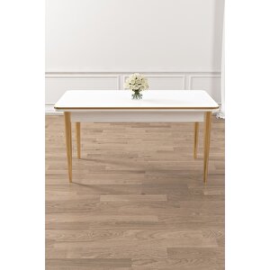 Rewa Serisi 70x110 Sabit Beyaz Gold Detay Masa Takımı Ve 4 Siyah Sandalye