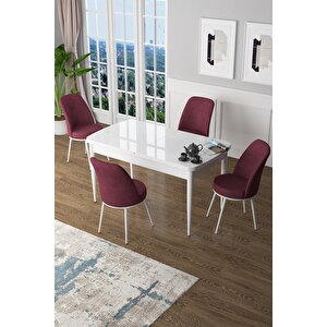 Zen Serisi 80x132 Mdf Açılabilir Beyaz Masa Takımı Ve 4 Bordo Sandalye