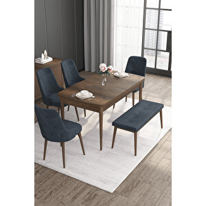 Roy Serisi 80x132 Mdf Açılabilir Barok Ahşap Desen Masa Takımı 4 Antrasit Sandalye Ve 1 Bench