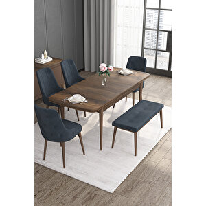 Roy Serisi 80x132 Mdf Açılabilir Barok Ahşap Desen Masa Takımı 4 Antrasit Sandalye Ve 1 Bench