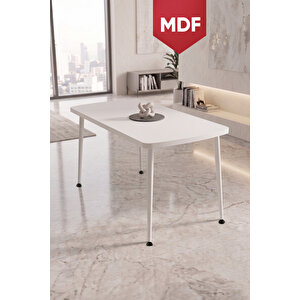 Runes Serisi Mdf Sabit 80x130 Beyaz Mutfak Masası Takımı 6 Gri Sandalye