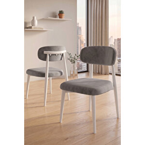 Runes Serisi Mdf Sabit 80x130 Beyaz Mutfak Masası Takımı 6 Gri Sandalye