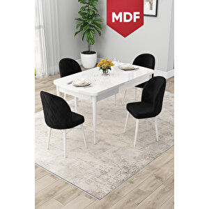 Rut Serisi Açılabilir Mdf 80x132 Beyaz Masa Yemek Odası Takımı Ve 4 Siyah Sandalye