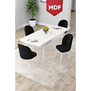 Rut Serisi Açılabilir Mdf 80x132 Beyaz Masa Yemek Odası Takımı Ve 4 Siyah Sandalye