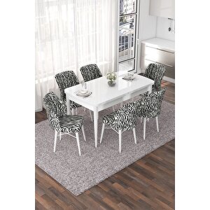 Nef Serisi 70x114 Açılabilir Mdf Beyaz Mutfak Masası Takımı Ve 6 Zebra Desen Sandalye