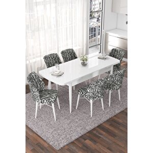 Nef Serisi 70x114 Açılabilir Mdf Beyaz Mutfak Masası Takımı Ve 6 Zebra Desen Sandalye