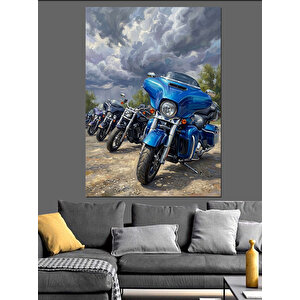 Bulutlu Gökyüzünde Mavi Motor Grubu Dekoratif Kanvas - Mdf Ahşap Tablo 50x70 cm