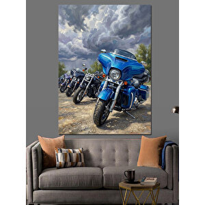 Bulutlu Gökyüzünde Mavi Motor Grubu Dekoratif Kanvas - Mdf Ahşap Tablo 50x70 cm