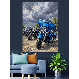 Bulutlu Gökyüzünde Mavi Motor Grubu Dekoratif Kanvas - Mdf Ahşap Tablo 50x70 cm