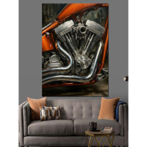 Krom Detaylı Güçlü Motosiklet Motoru Dekoratif Kanvas - Mdf Ahşap Tablo 70x100 cm