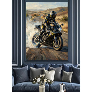 Yarış Motoru Ve Asfaltın Gücü Dekoratif Kanvas - Mdf Ahşap Tablo 100x140 cm