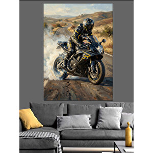 Yarış Motoru Ve Asfaltın Gücü Dekoratif Kanvas - Mdf Ahşap Tablo 100x140 cm
