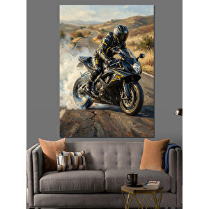 Yarış Motoru Ve Asfaltın Gücü Dekoratif Kanvas - Mdf Ahşap Tablo 100x140 cm