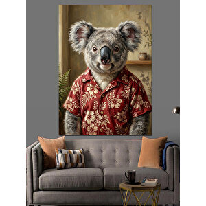 Çiçekli Gömlekli Koala Portresi Dekoratif Kanvas - Mdf Ahşap Tablo 100x140 cm
