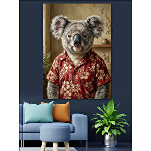 Çiçekli Gömlekli Koala Portresi Dekoratif Kanvas - Mdf Ahşap Tablo 100x140 cm