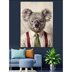 Kravatlı Ve Gözlüklü Koala Portresi Dekoratif Kanvas - Mdf Ahşap Tablo 70x100 cm