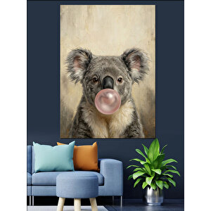 Sakız Şişiren Sevimli Koala Portresi Dekoratif Kanvas - Mdf Ahşap Tablo 100x140 cm