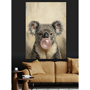 Sakız Şişiren Sevimli Koala Portresi Dekoratif Kanvas - Mdf Ahşap Tablo 100x140 cm