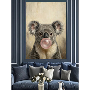 Sakız Şişiren Sevimli Koala Portresi Dekoratif Kanvas - Mdf Ahşap Tablo 100x140 cm