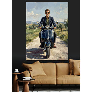 Mavi Motoruyla İlerleyen Modern Adam Dekoratif Kanvas - Mdf Ahşap Tablo 100x140 cm